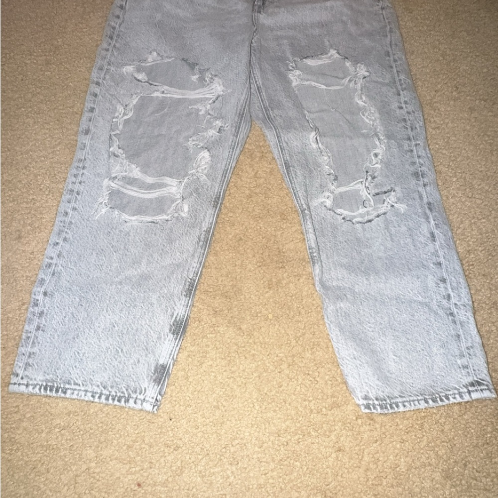 American Eagle Outfitters Gray Destroyed Mom Jeans